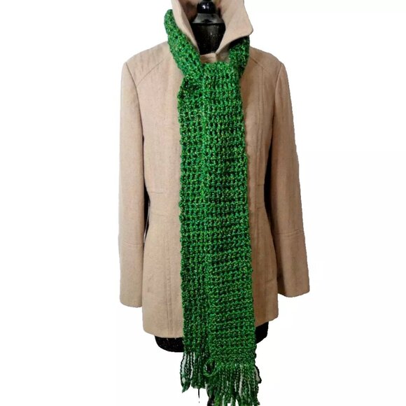 Green Scarf 87x5 Retro Chunky Handmade Crochet Hand Knit Gift Men Women NWT - Picture 2 of 6